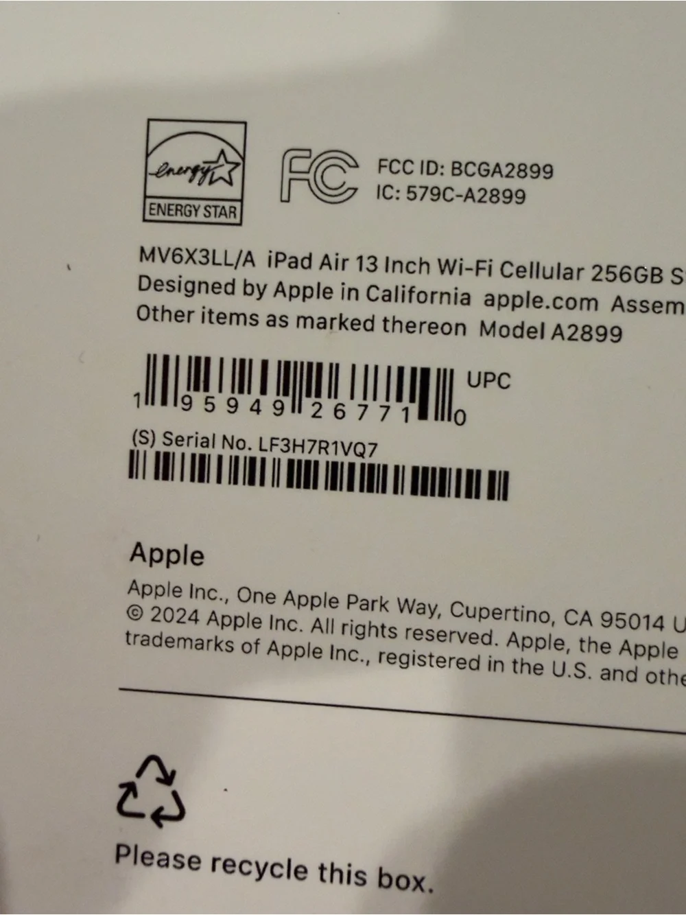 Apple iPad Air 13 inch. M2. WiFi + Cellular. 256GB. Starlight color.